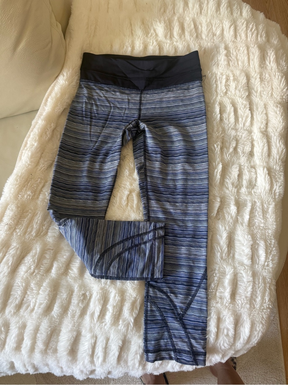 lululemon athletica Blue Striped Capris with Black Waistband